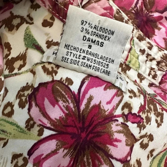 White Stag Button Front Sleeveless Leopard Floral Shirt Dress Ladies 8 Belted - Picture 6 of 8